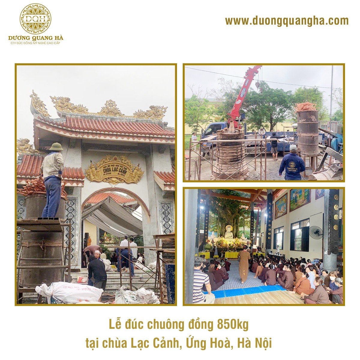 HOAN HỈ ĐÚC CHUÔNG ĐỒNG 850KG TẠI CHÙA LẠC CẢNH, ỨNG HÒA, HÀ NỘI