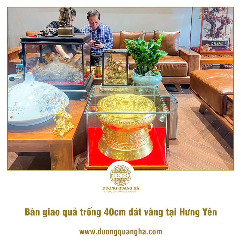 HOÀN THÀNH BÀN GIAO TRỐNG ĐỒNG DÁT VÀNG 9999, ĐƯỜNG KÍNH 40CM TẠI HƯNG YÊN