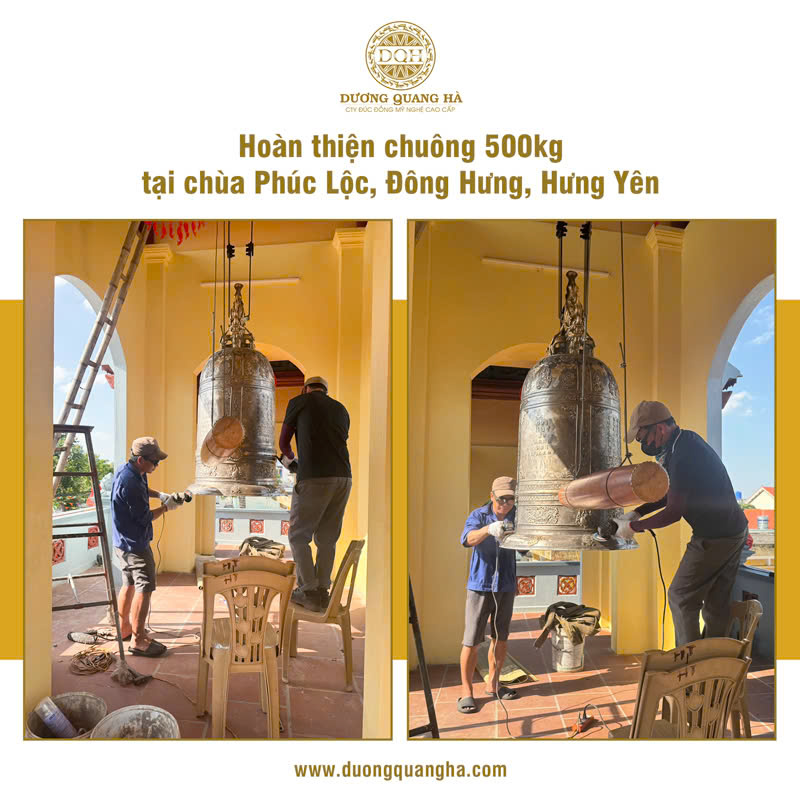 HOÀN THÀNH LẮP ĐẶT CHUÔNG 500KG CHO CHÙA PHÚC LỘC, ĐÔNG HƯNG, HƯNG YÊN