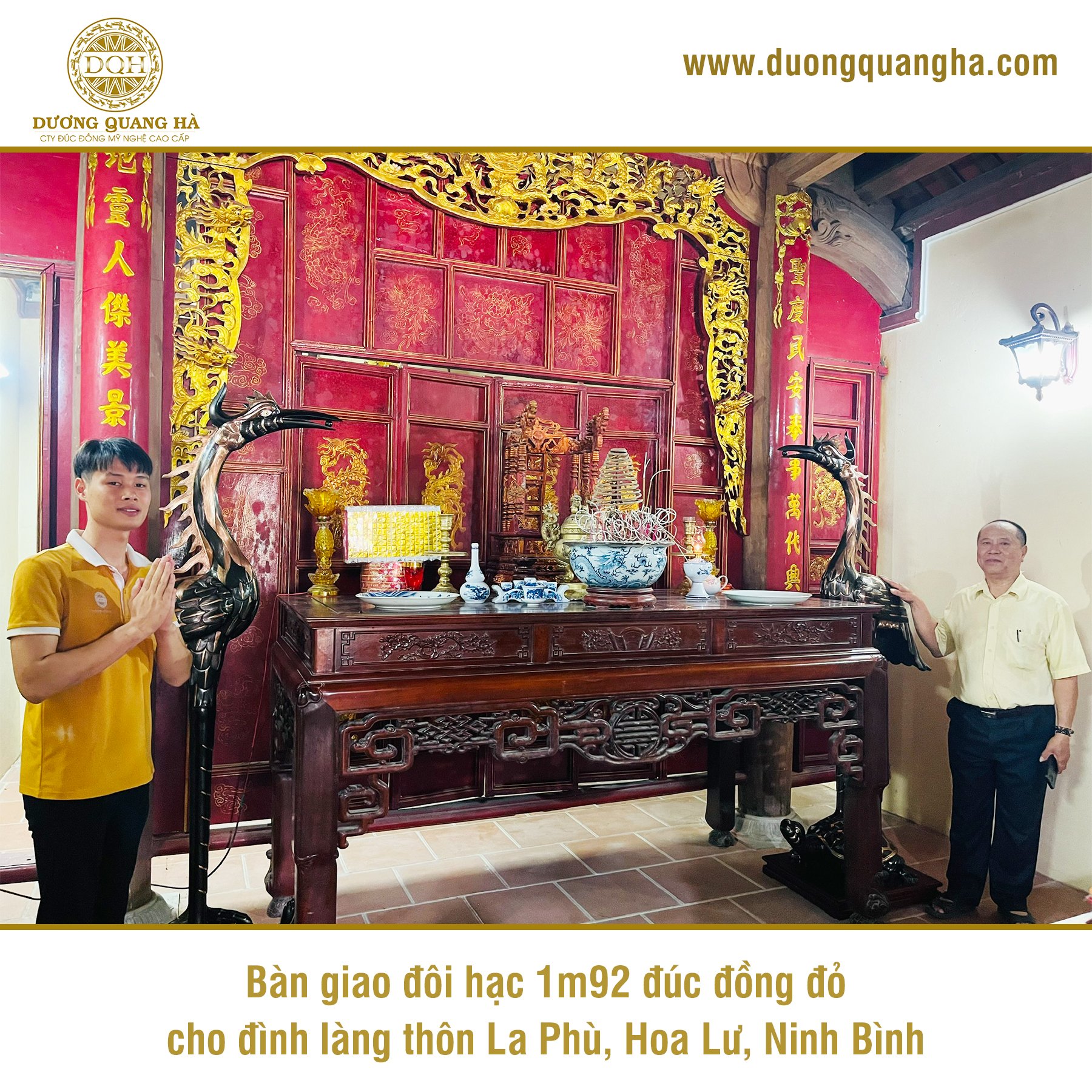 BÀN GIAO ĐÔI HẠC ĐÚC ĐỒNG ĐỎ CAO 1M92 TẠI ĐÌNH LÀNG LA PHÙ, HOA LƯ, NINH BÌNH