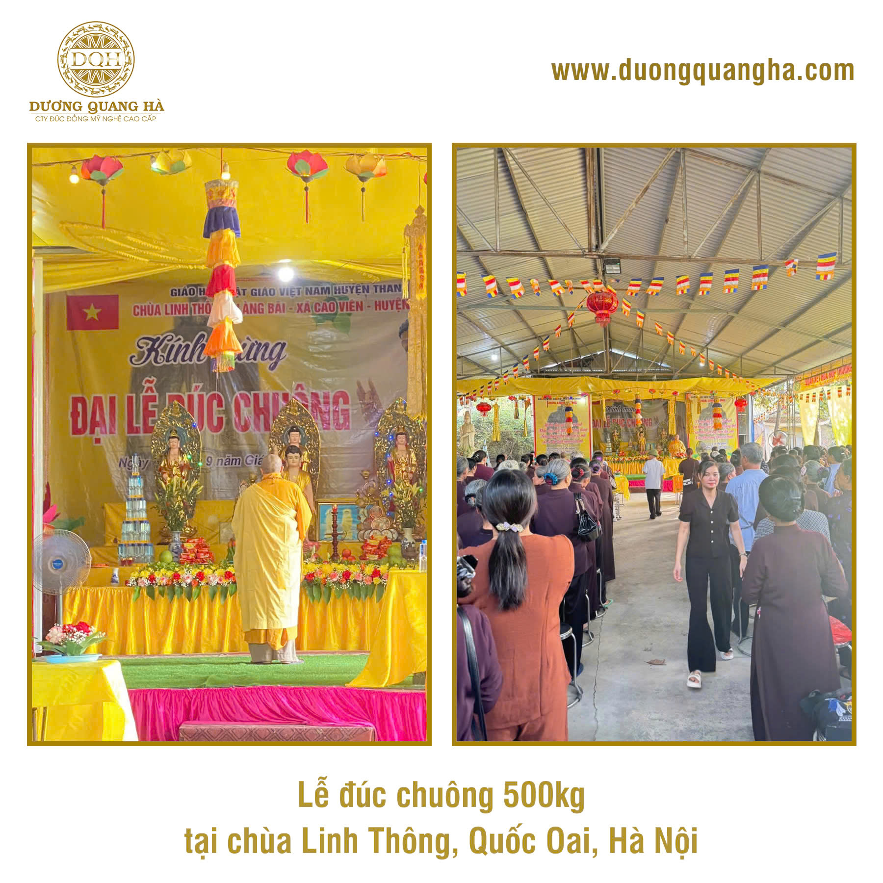 LỄ ĐÚC CHUÔNG ĐỒNG 500KG TẠI CHÙA LINH THÔNG, QUỐC OAI, HÀ NỘI