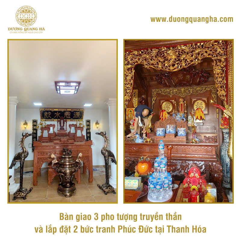 BÀN GIAO LẮP ĐẶT 3 PHO TƯỢNG TRUYỀN THẦN & TRANH CHỮ PHÚC ĐỨC