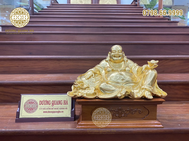 Tượng Phật Di Lặc bằng đồng cao 30cm dát vàng 9999