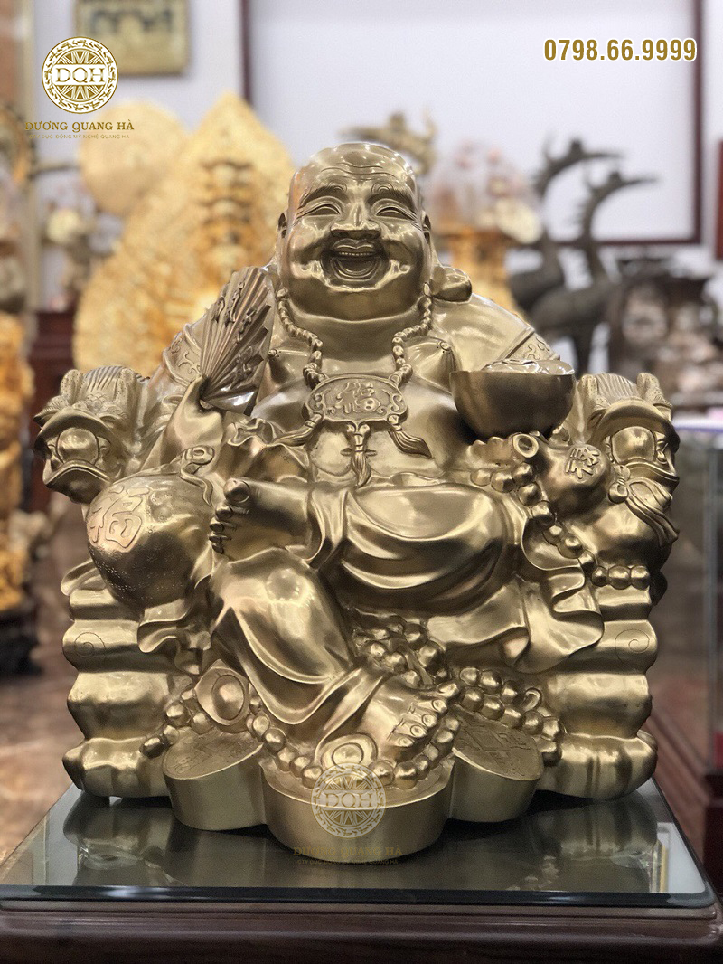 Tượng Phật Di Lặc cao 42cm đồng vàng cát tút