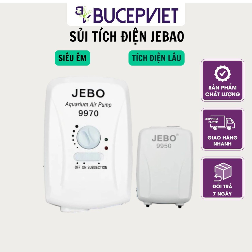 Máy sủi oxy tích điện JEBO 9950 / 9970 – Pin lâu, có núm điều chỉnh, siêu êm