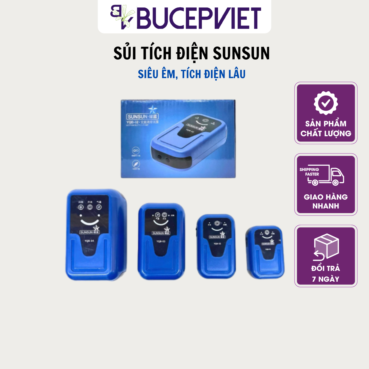 Máy sủi oxy SunSun YQB – Tích điện siêu êm, công suất mạnh 3.5W – 8W
