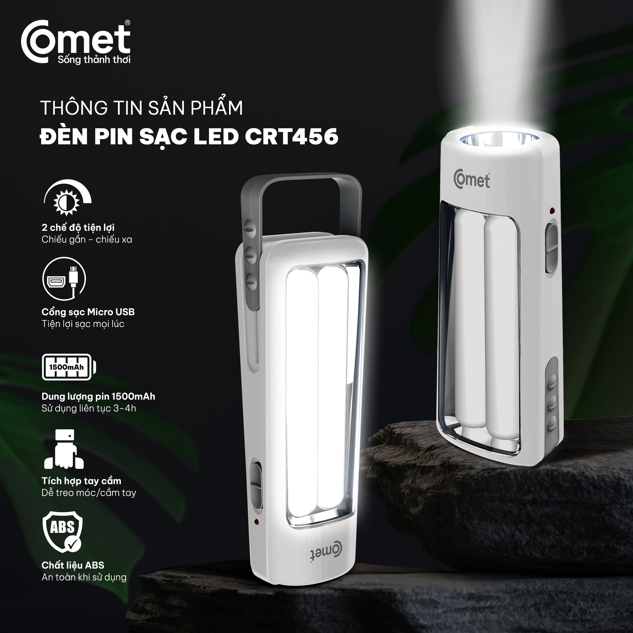 ĐÈN PIN SẠC LED COMET CRT456