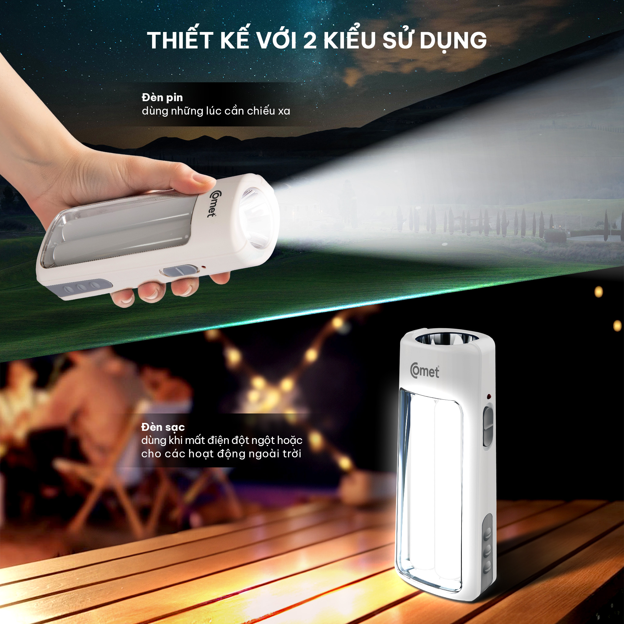ĐÈN PIN SẠC LED COMET CRT456