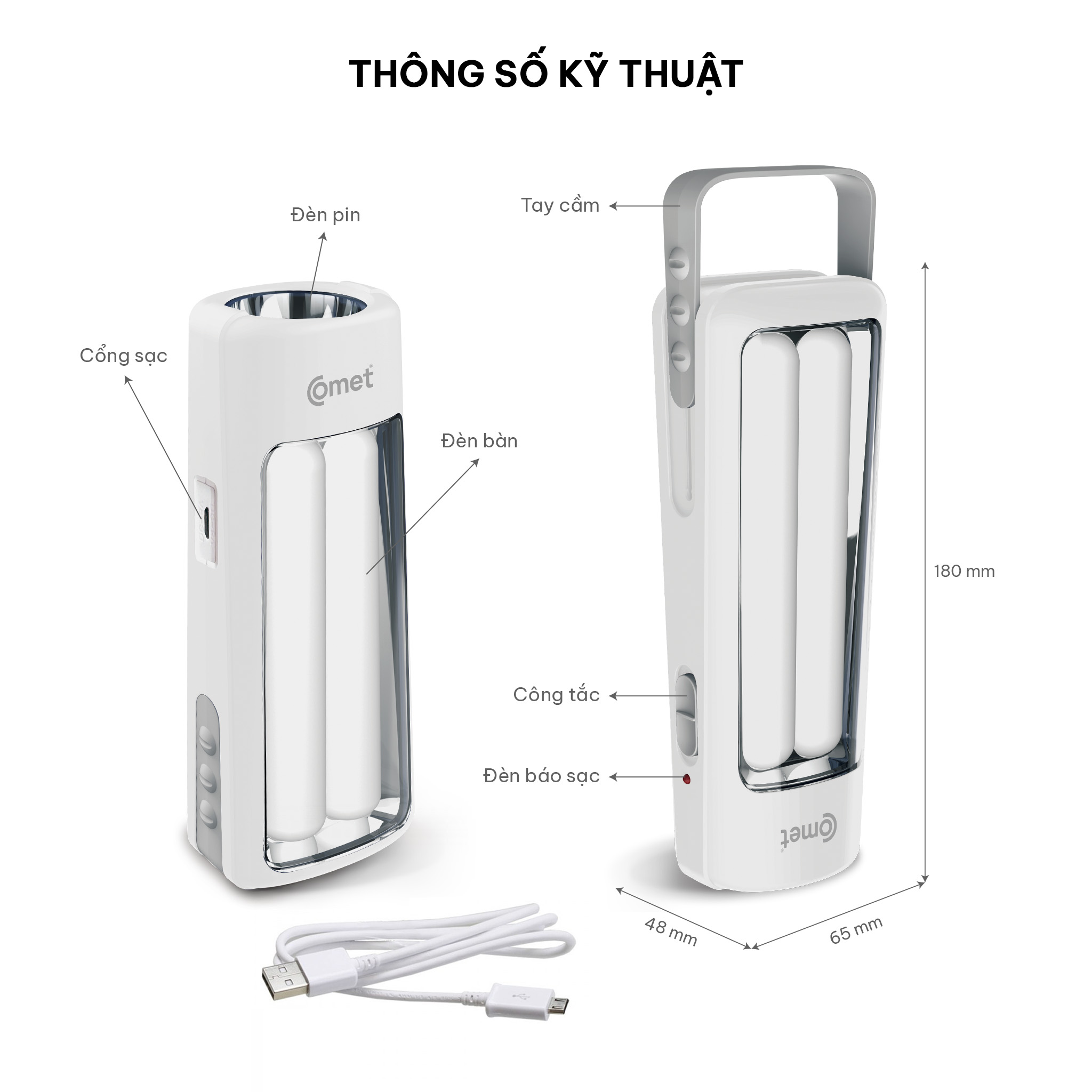 ĐÈN PIN SẠC LED COMET CRT456