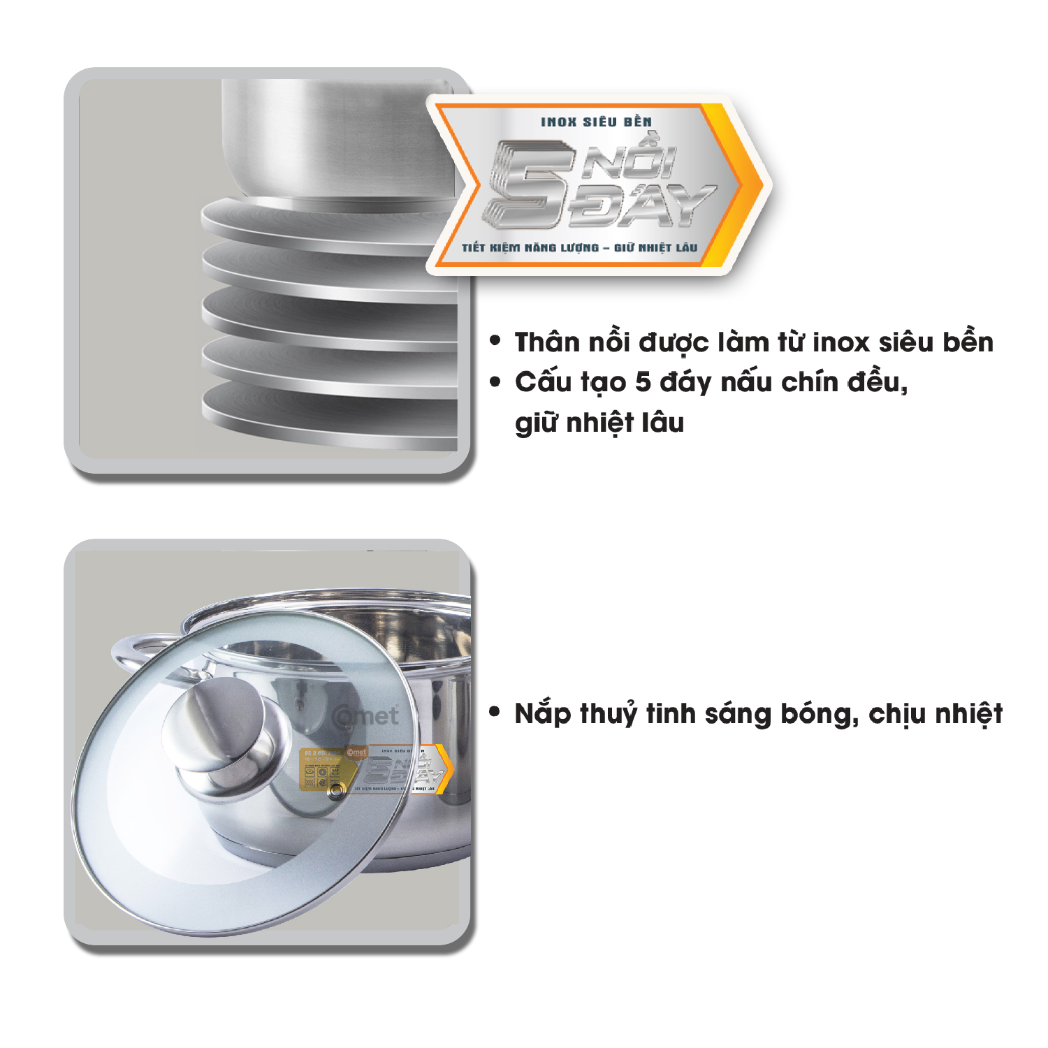 BỘ 3 NỒI INOX 5 ĐÁY CH36-02