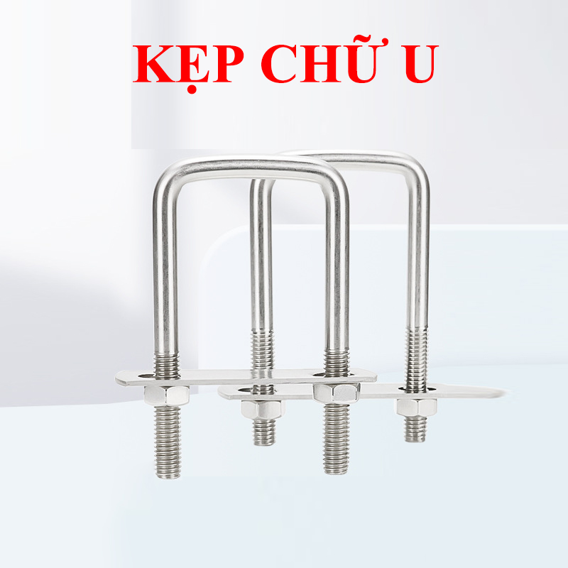 Kẹp chữ U Inox 304 – Bộ U-bolt 304 hình vuông bắt ống, khung thép, trụ cột