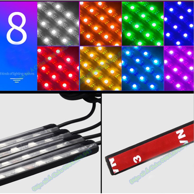 Đèn trang trí có remote đổi màu gầm ghế ô tô, trang trí bể cá 72 LED - USB 5V