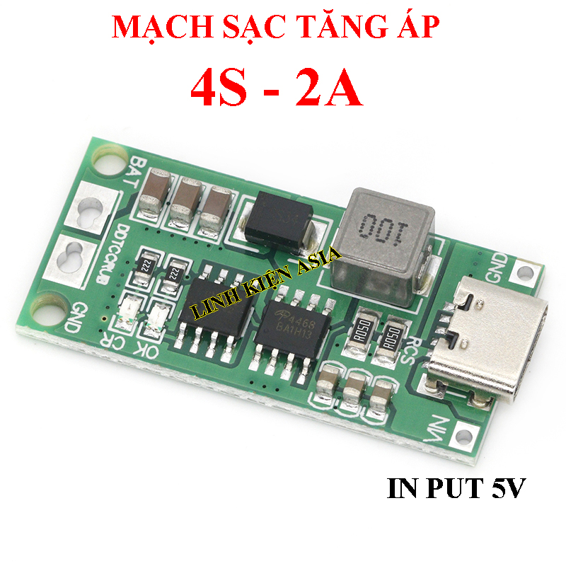 Mạch sạc tăng áp sạc pin lithium 2S (8.4V) 3S (12.6V) 4S (16.8V) đầu vào cổng TypeC 5V