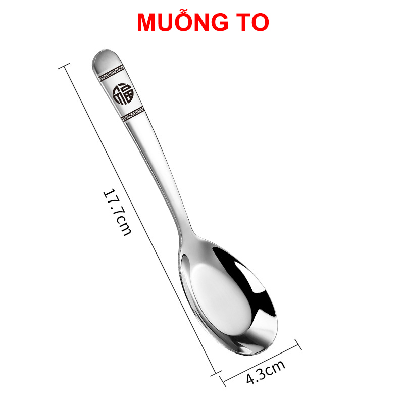 Muỗng inox khắc lazer chữ PHÚC chất lượng Stailess Steel