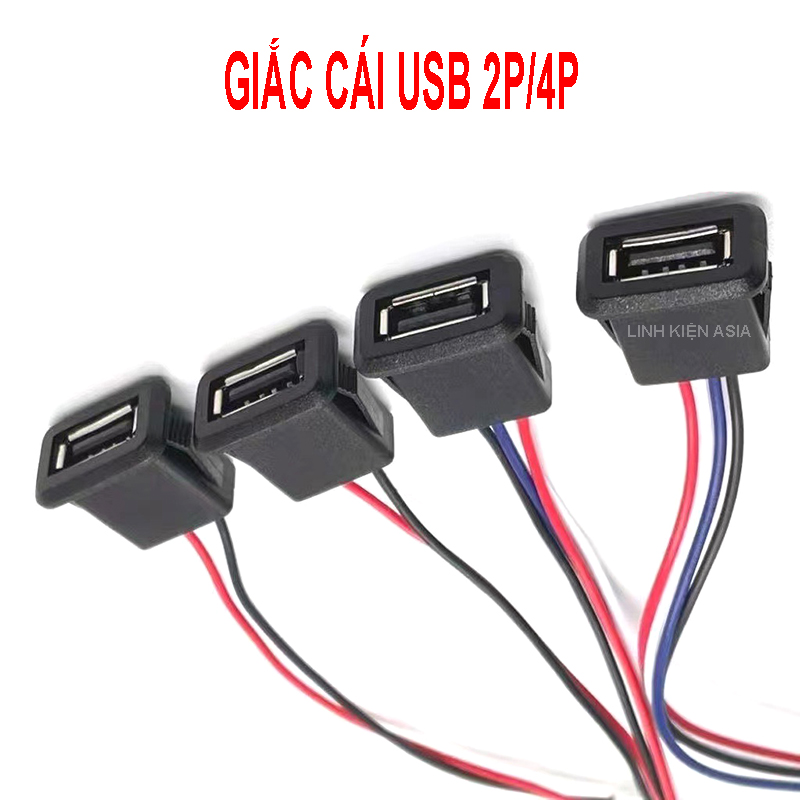 Giắc cái USB2.0 kết nối nguồn có dây và chân PH2.0