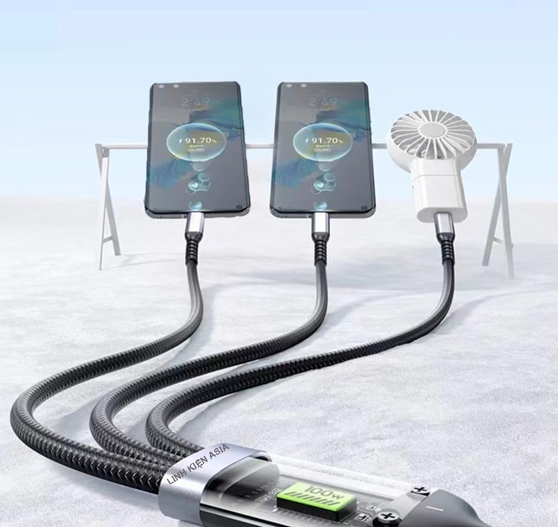 Cáp sạc nhanh 3 trong 1 kết nối được dữ liệu - dây sạc 100W