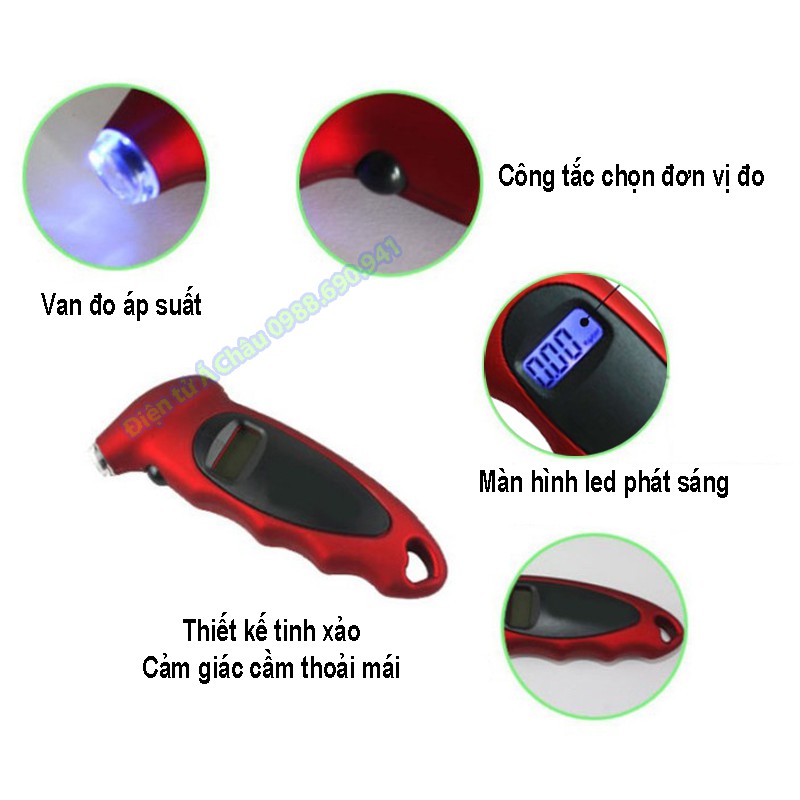 Đồng hồ đo áp suất lốp xe ô tô, xe máy màn hình kỹ thuật số tiện dụng