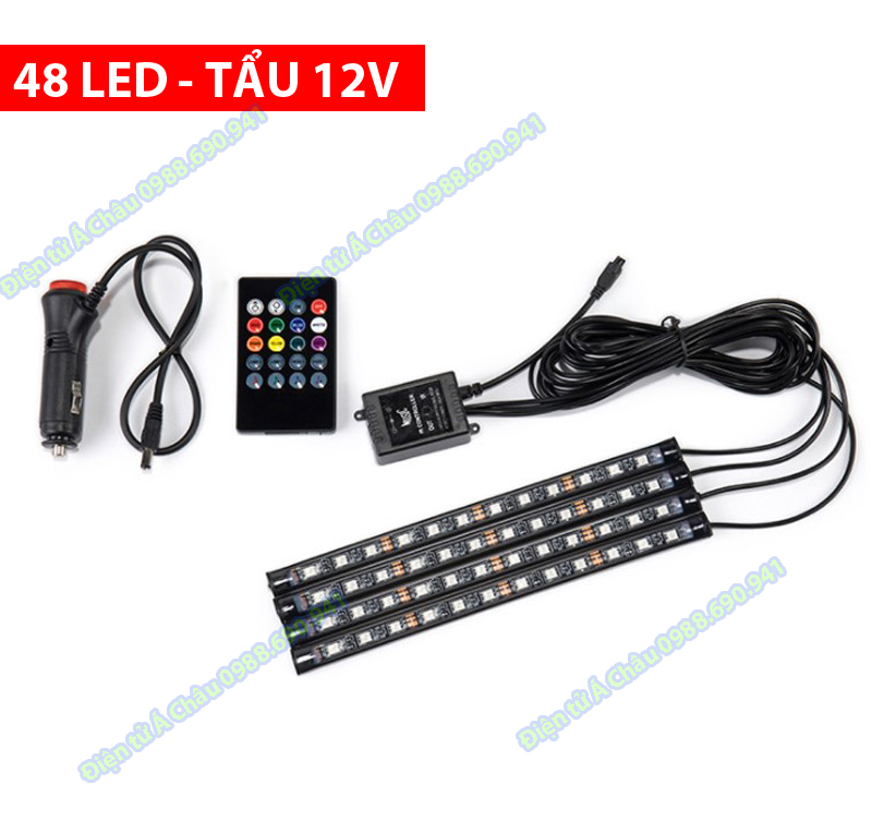 Đèn trang trí có remote đổi màu gầm ghế ô tô, trang trí bể cá 72 LED - USB 5V