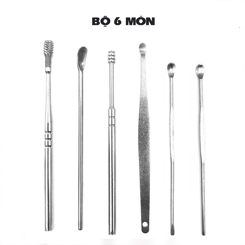 Bộ 6 dụng cụ vệ sinh tai ngoáy tai đồ lấy ráy tai Cao Cấp bằng thép không gỉ