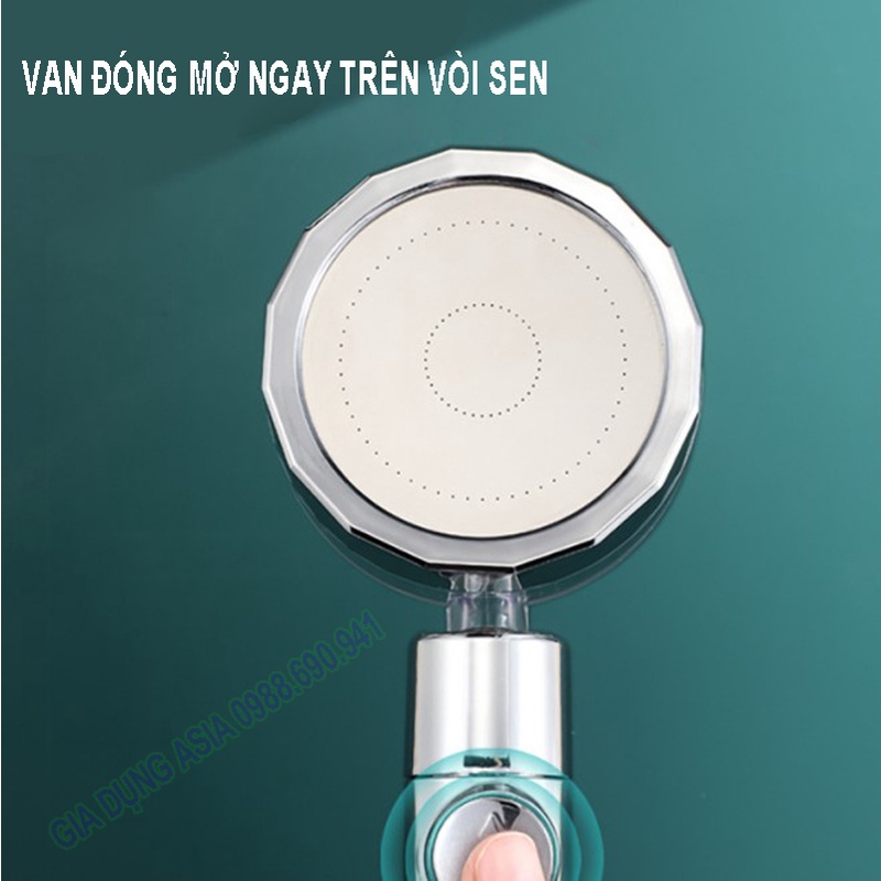 Vòi sen tăng áp cánh quạt xoay 360 độ có nút nhấn stop tiết kiệm nước