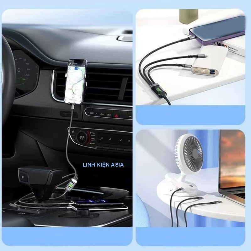 Cáp sạc nhanh 3 trong 1 kết nối được dữ liệu - dây sạc 100W