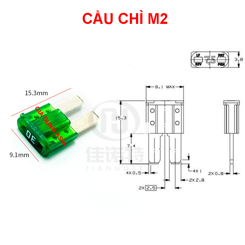 Combo 10 cầu chì ghim M2 chân dài kích thước 9x15,2mm dùng cho ô tô đời mới
