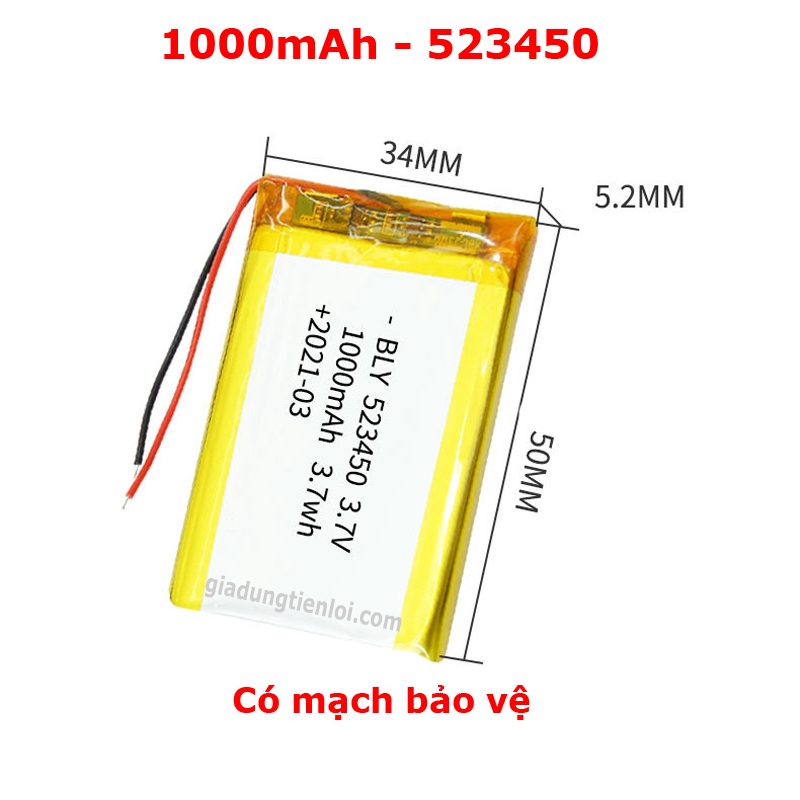 Pin sạc Lipo Polymer - Pin Lithium 3.7V  (có mạch bảo vệ sạc)