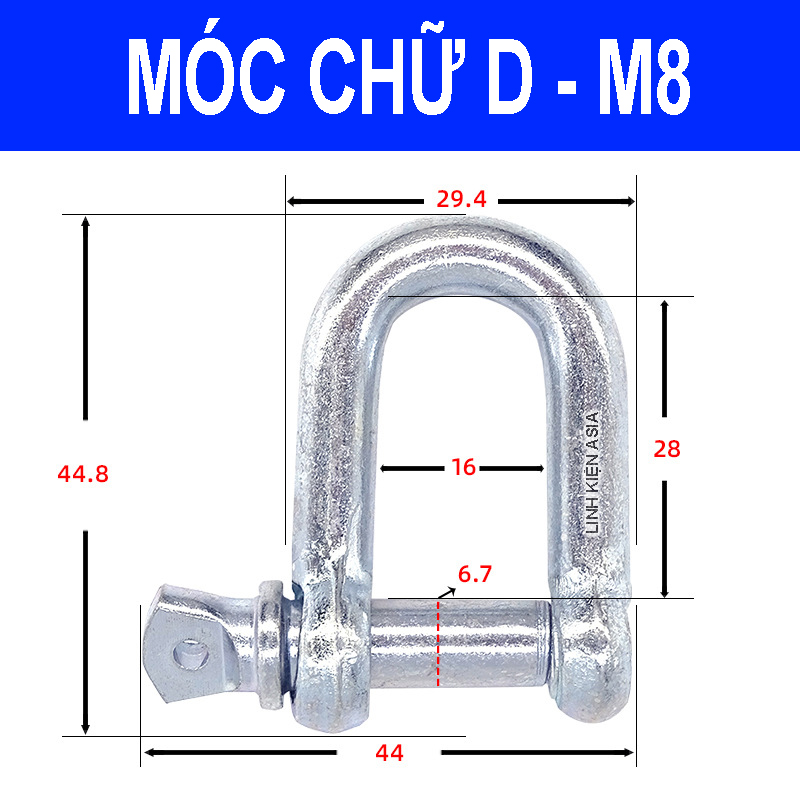 Móc chữ D vặn ốc chắc chắn, chịu lực tốt, độ an toàn cao