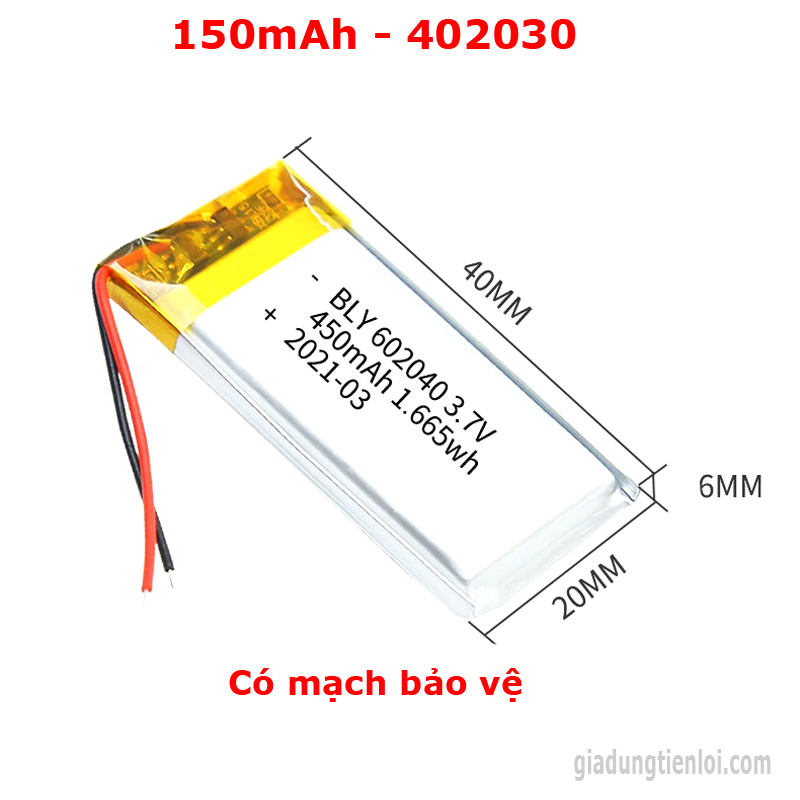 Pin sạc Lipo Polymer - Pin Lithium 3.7V  (có mạch bảo vệ sạc)