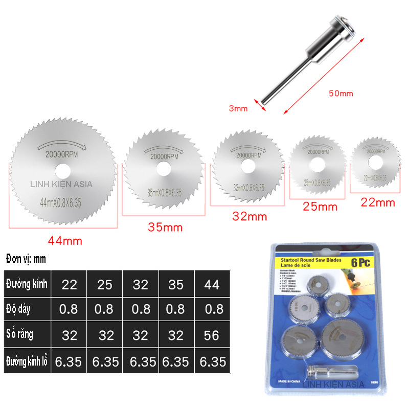 Bộ 6 thiết bị cưa Lưỡi Cưa Tròn bằng thép tốc độ cao cắt gỗ cắt nhựa