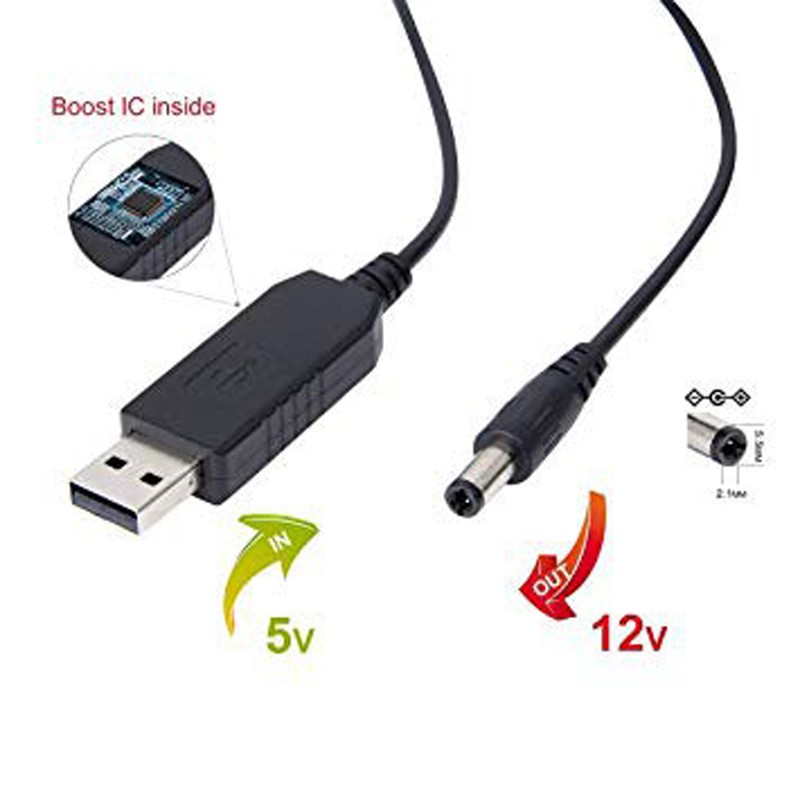 Cáp Chuyển Đổi 5V USB sang 5V / 9V / 12V (Xài Wifi từ sạc dự phòng của điện thoại)