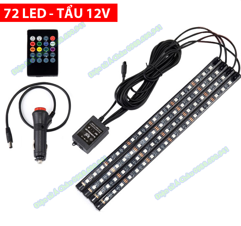 Đèn trang trí có remote đổi màu gầm ghế ô tô, trang trí bể cá 72 LED - USB 5V