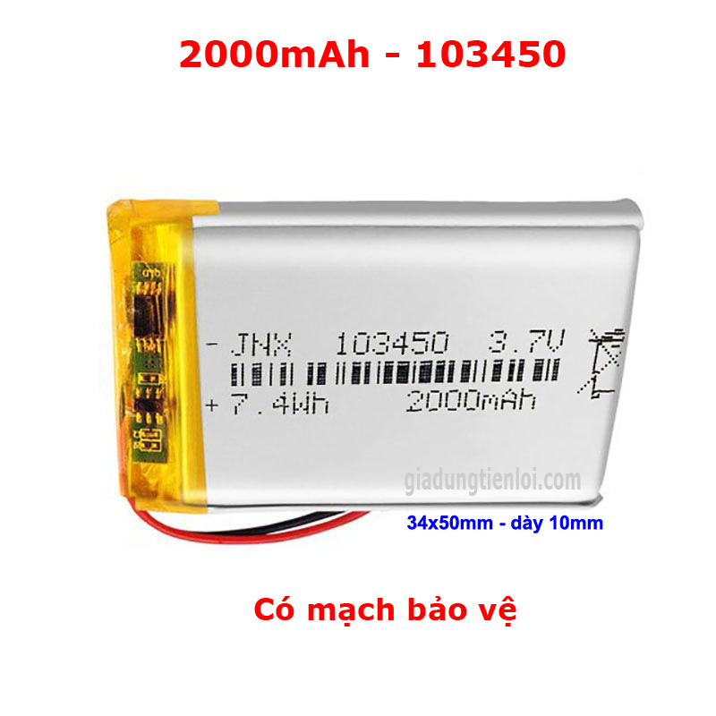 Pin sạc Lipo Polymer - Pin Lithium 3.7V  (có mạch bảo vệ sạc)