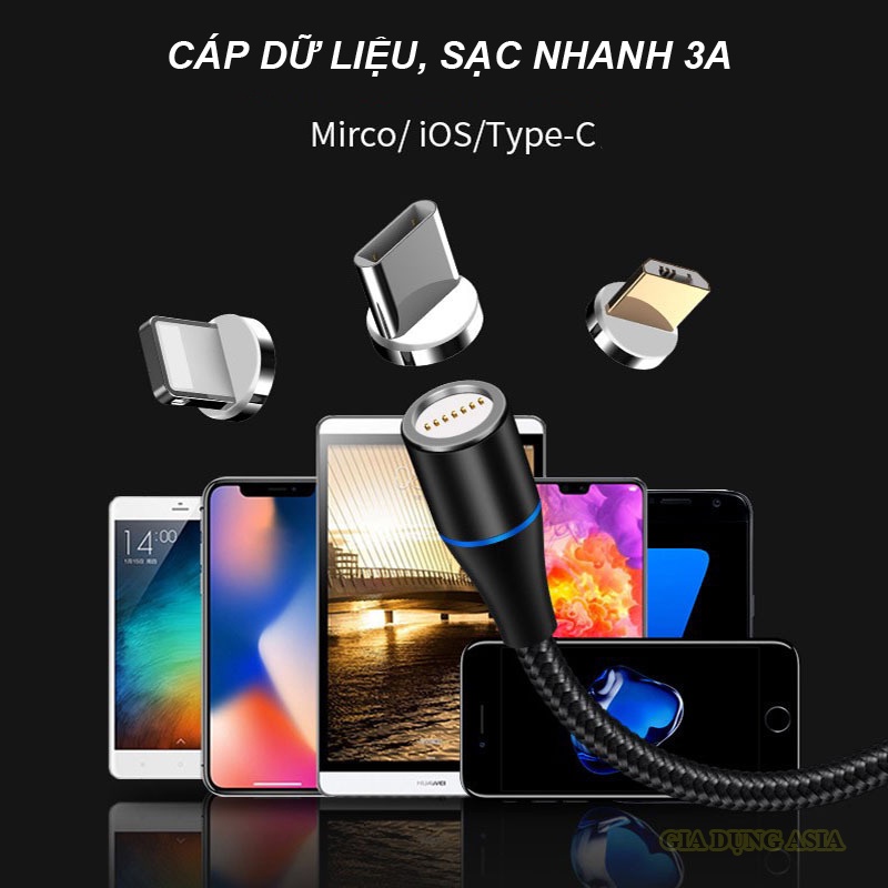 Cáp dữ liệu 7 lõi - sạc nhanh 3A - dây nam châm kết nối điện thoại