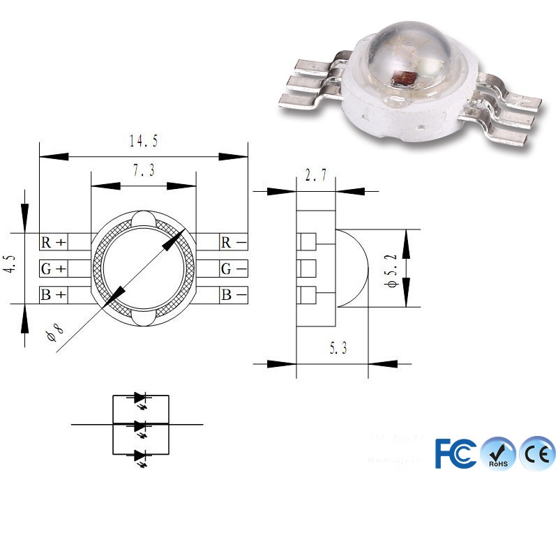 Chip led luxeon 3W-9W RGB 6 chân, led 3 in 1 siêu sáng