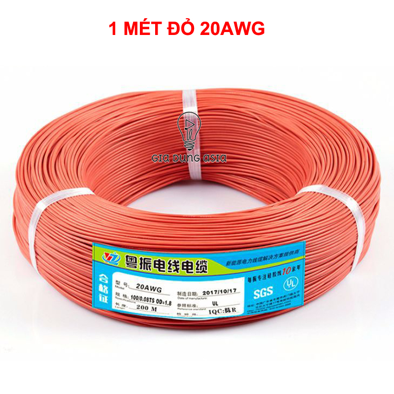 Dây điện chống cháy 20AWG tiết diện 0,5mm vuông - vỏ silicon siêu bền dài 1 mét