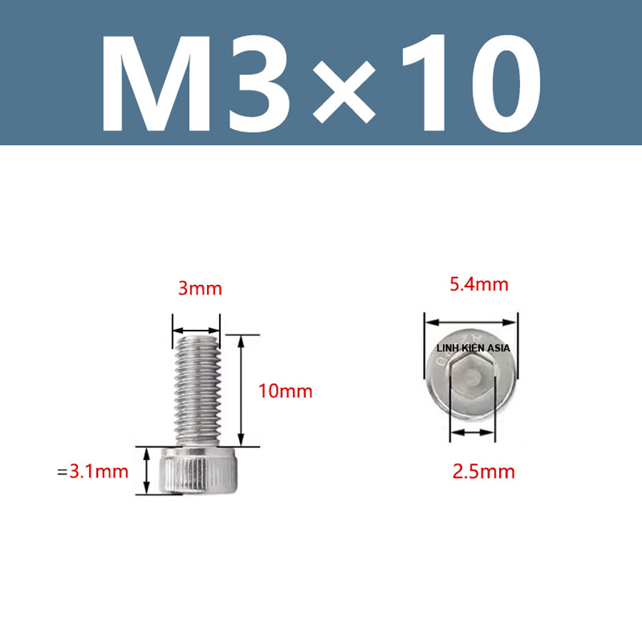 Combo10 Vít Lục Giác Trong Trụ Thép/ Inox Vít Trụ Lỗ Trong Lục Giác