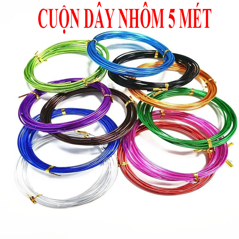 Cuộn 5 mét dây nhôm uốn làm mỹ thuật handmade màu sắc đa dạng