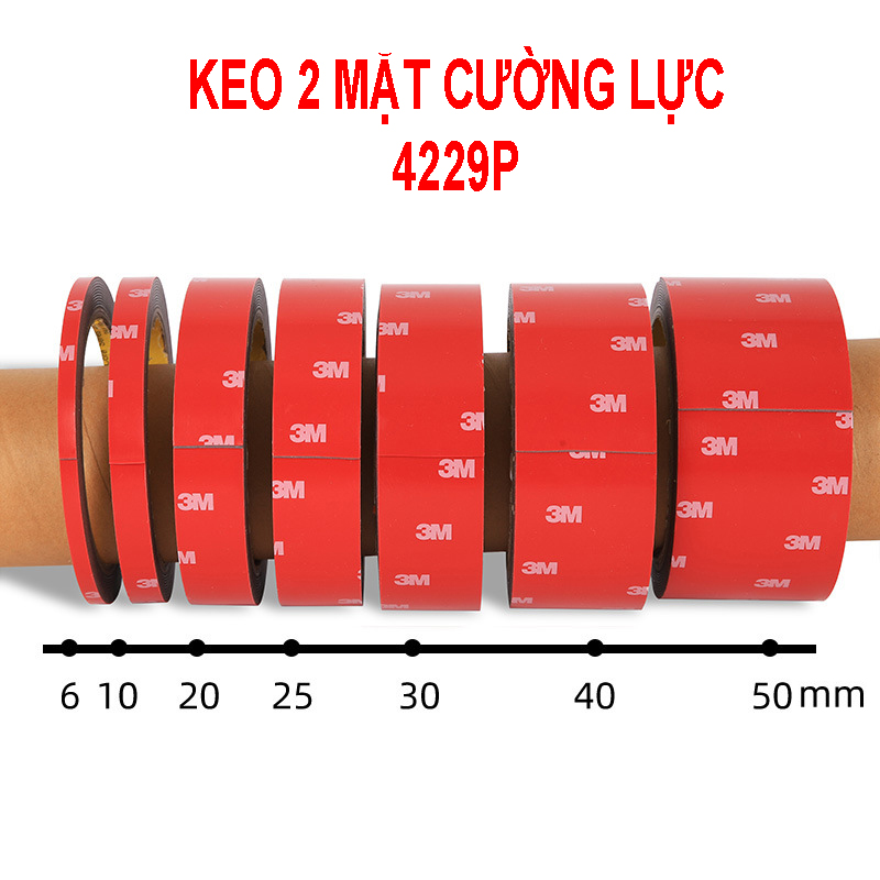 Băng keo 2 mặt 4229P dài 3 mét - keo cường lực sử dụng an toàn chắc chắn