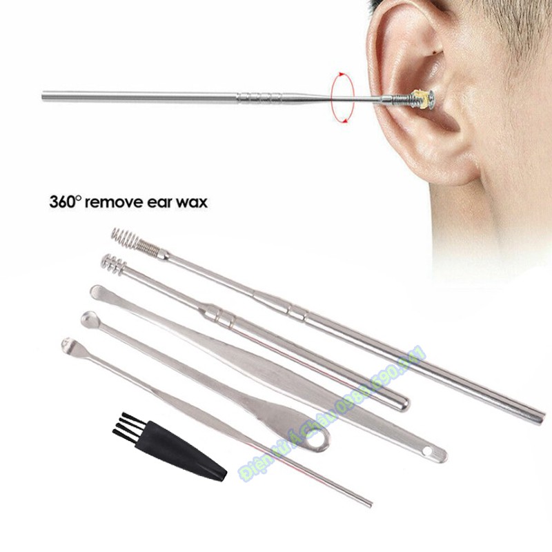 Bộ 6 dụng cụ vệ sinh tai ngoáy tai (hộp nhựa, nhôm) đồ lấy ráy tai Cao Cấp bằng thép không gỉ