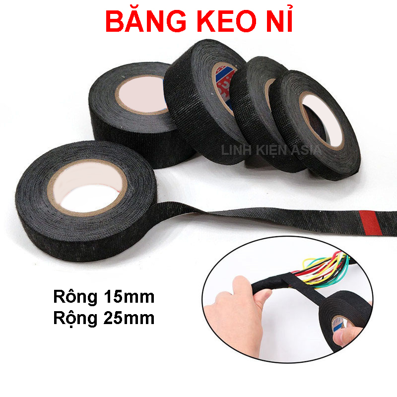 Băng keo vải nỉ polyester chống cháy chịu nhiệt độ cao, cách nhiệt dây điện ô tô dài 10m
