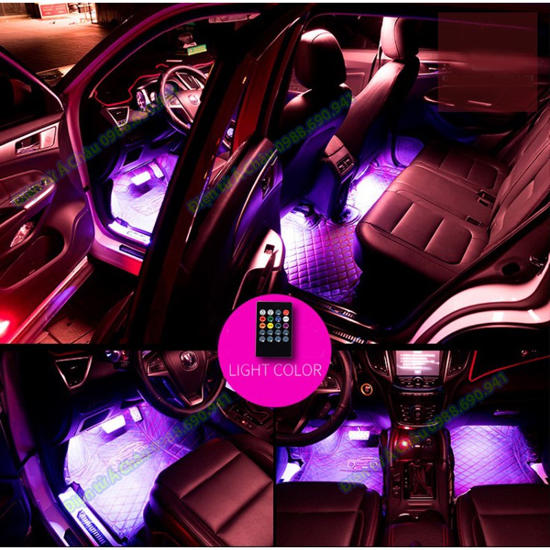 Đèn trang trí có remote đổi màu gầm ghế ô tô, trang trí bể cá 72 LED - USB 5V