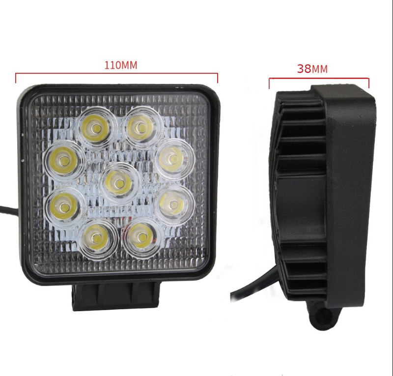Đèn pha led 12-80V 27W (9 bóng led) dùng cho xe hơi, xe nâng, xe xúc