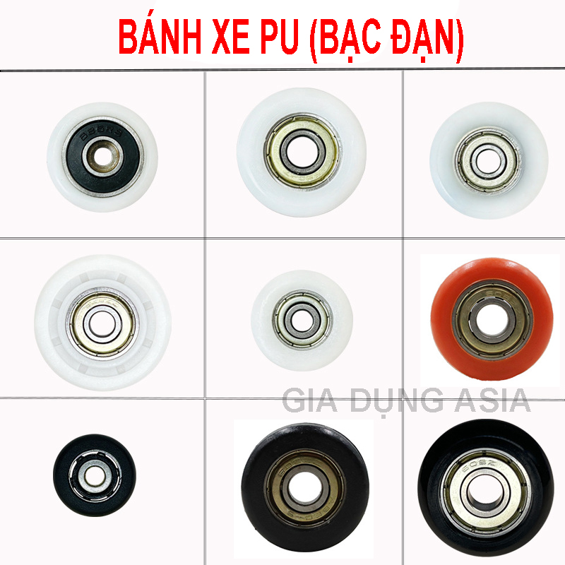 Bánh xe nhựa PU kèm theo bạc đạn kích thước nhỏ lỗ trục 5m, 8mm