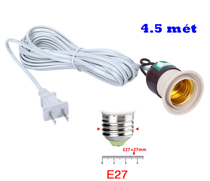Đuôi Đèn E27 Có Dây dài 4.5 Mét - Công Tắc on off
