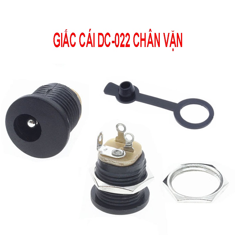 Giắc cái DC-022 chân gài và vặn ốc 5.5x2.1mm có cao su chống nước