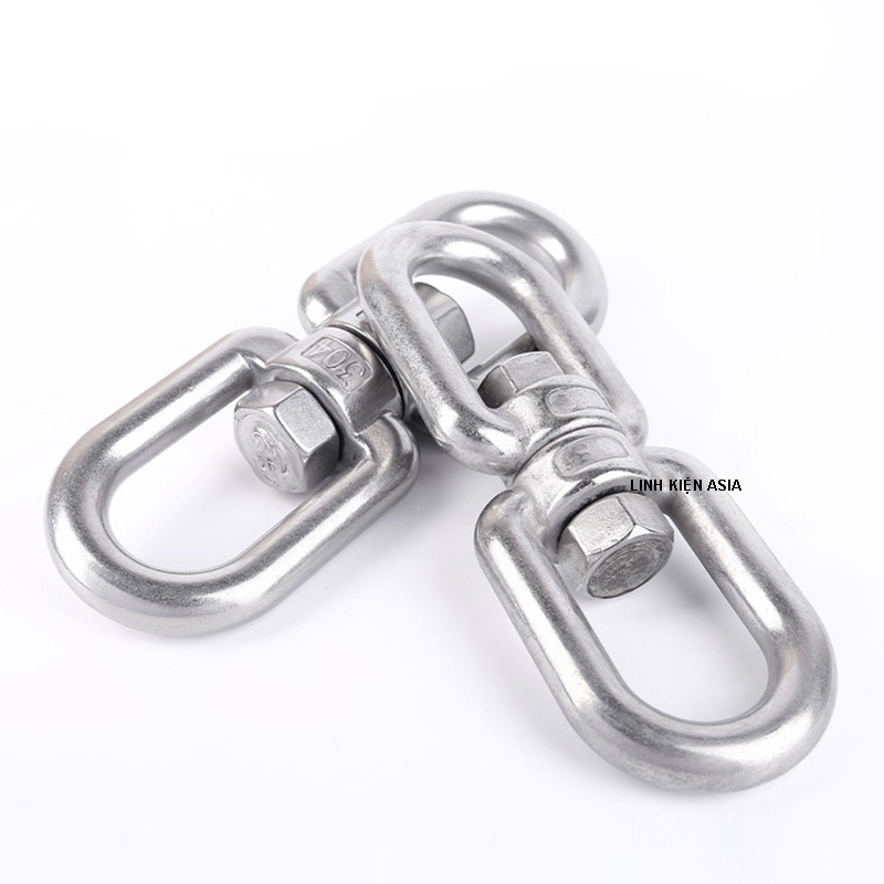 Móc xoay inox đa năng hình số 8, móc treo chống rối xoay 360 độ