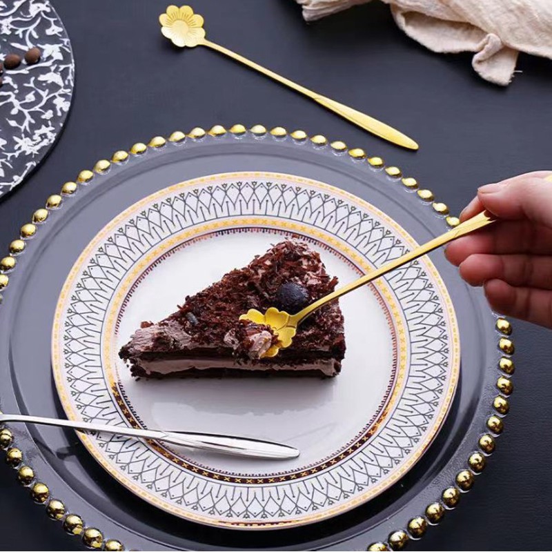 Bộ 4 thìa cà phê Inox cán dài 18cm inox hình bông hoa phong cách Nhật Bản