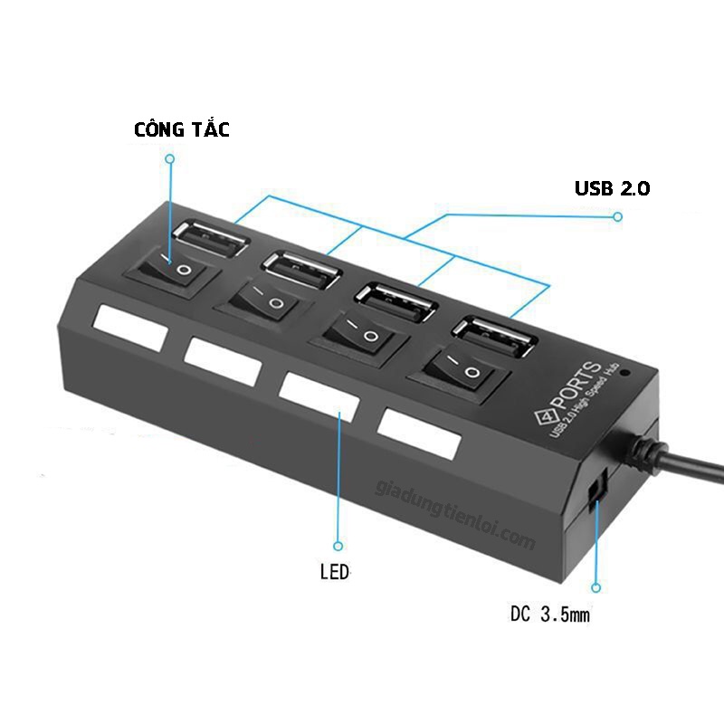 Bộ Chia USB 4 Cổng - hub USB2.0 tốc độ cao dễ dàng sử dụng