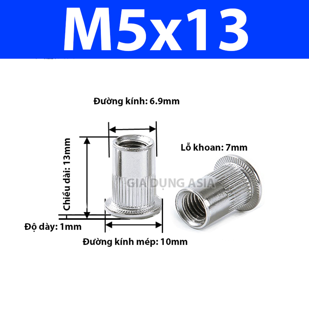 Combo 5-10 tán ecu rút INOX 304 size M3 M4 M5 M6 M8 M10 không gỉ